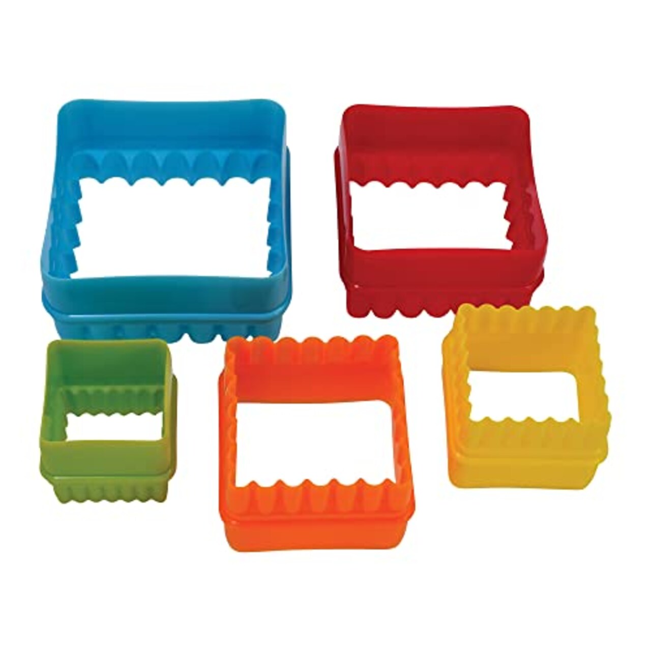 5 Piece Set Square Cookie and Biscuit Cutters, Assorted Sizes, Bright Colors,